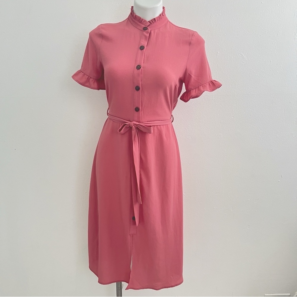 NEW Monteau ruffle hem Midi Dress MEDIUM mauve short sleeve